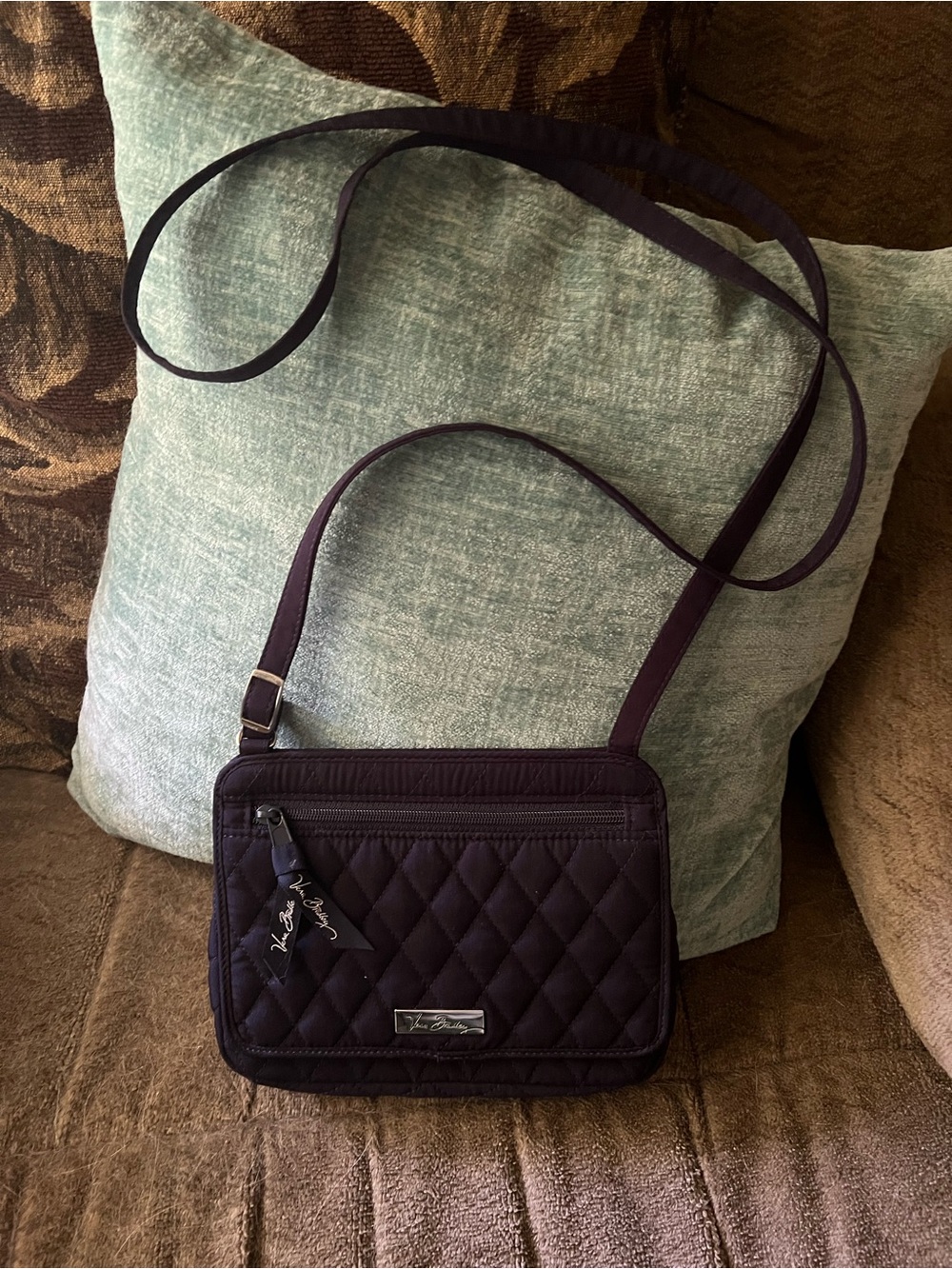 Vera Bradley Quilted Crossbody Bag in Deep Plum/Navy